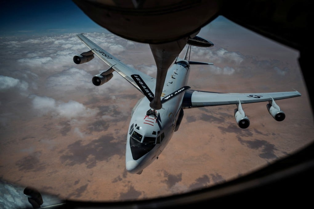 A US Air Force E-3 Sentry AWACS aircraft refuels from a KC-135 Stratotanker aircraft during a mission carried out late last month. Photo: Reuters