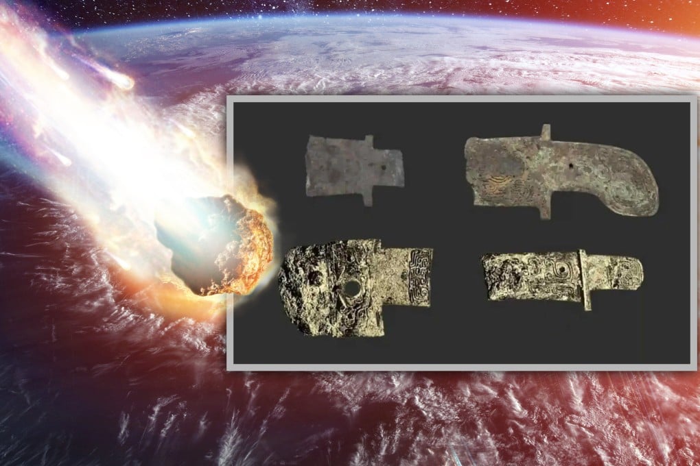 Various meteoric iron artefacts have been discovered in China, with the latest finding revealing how the inhabitants of Sanxingdui forged an axelike tool from a meteorite. Photo: SCMP composite/Archaeological Research in Asia/Shutterstock