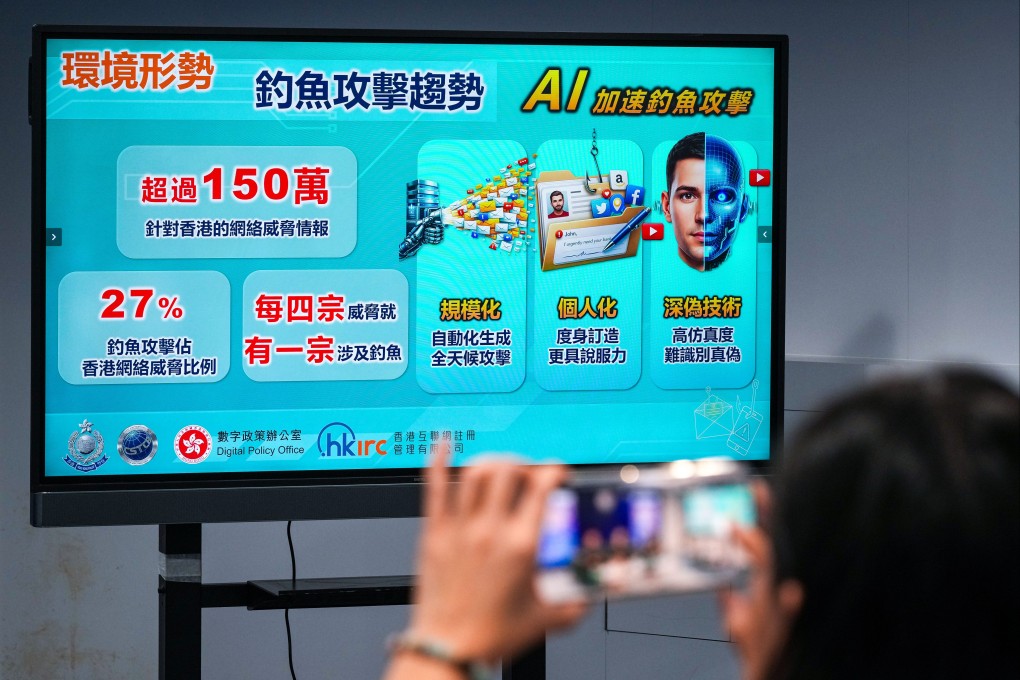 Police hold a press conference on phishing messages at their headquarters in Wan Chai. Photo: Jelly Tse