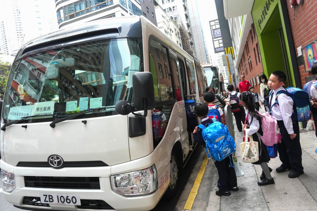 A school bus picks up pupils after school in Wan Chai on April 9. Photo: Jelly Tse