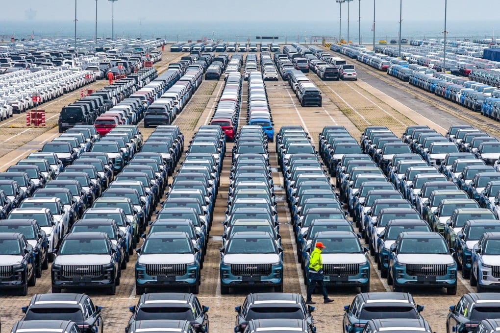 A photo taken on April 10, 2026, shows vehicles awaiting export at Yantai Port in east China’s Shandong Province. Photo: Xinhua