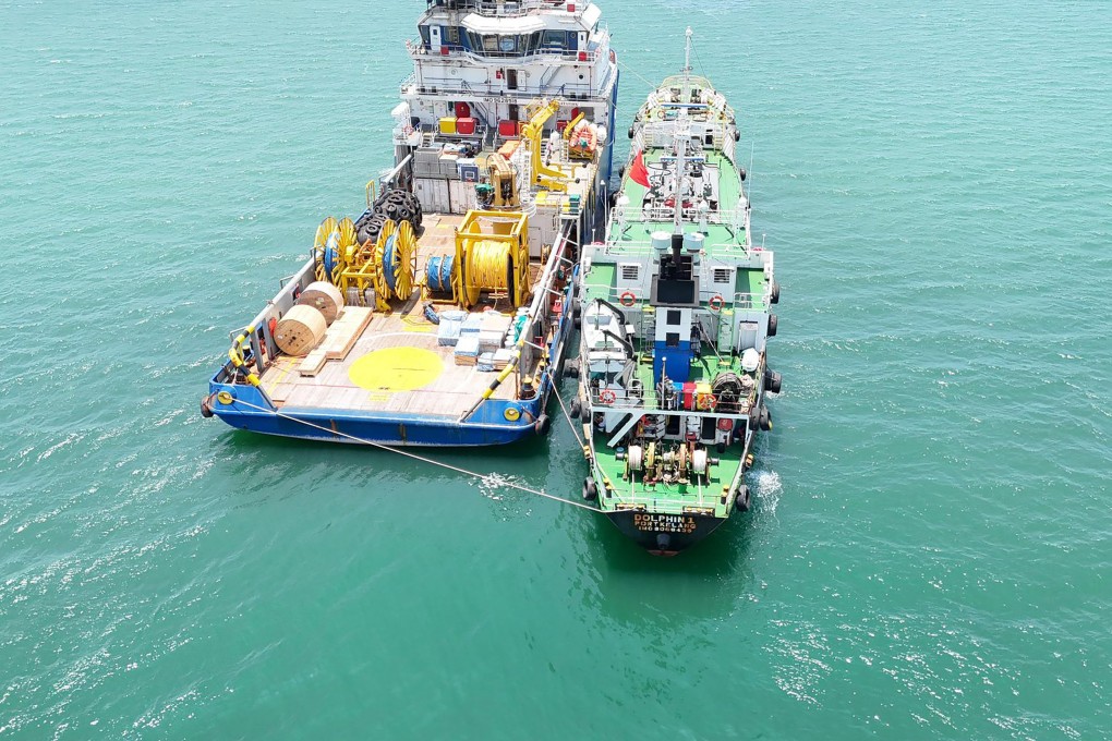 The Penang Malaysian Maritime Enforcement Agency intercepted an alleged illegal transfer of more than 700,000 litres of diesel in waters off Bagan Ajam on Saturday. Photo: Facebook / Agensi Penguatkuasaan Maritim Malaysia