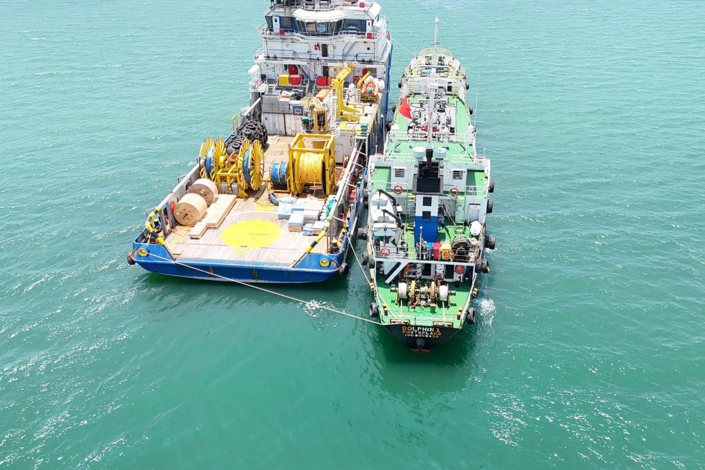 The Penang Malaysian Maritime Enforcement Agency intercepted an alleged illegal transfer of more than 700,000 litres of diesel in waters off Bagan Ajam on Saturday. Photo: Facebook / Agensi Penguatkuasaan Maritim Malaysia