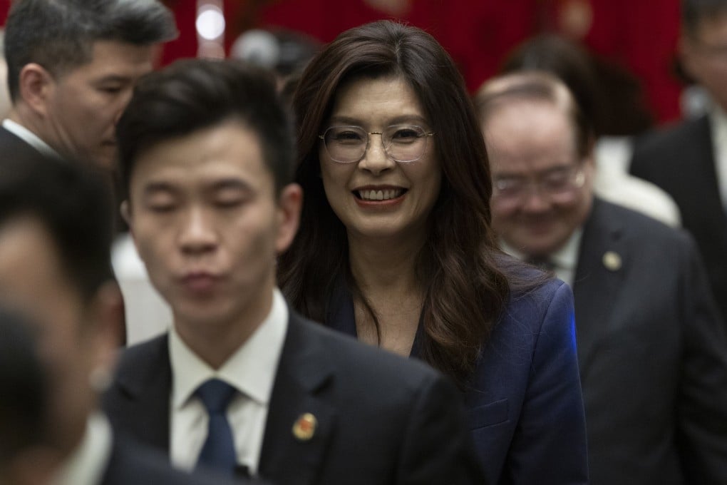 KMT chairwoman Cheng Li-wun leaves a press conference in Beijing, on April 10, during a six-day visit to mainland China. Photo: EPA