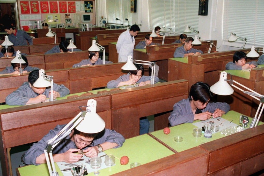 Students learn how to make watches at the Hong Kong Institute of Vocational Studies, in Kowloon Tong, in 1999, when the process of manufacturing moving from Hong Kong to mainland China was well underway. Photo: May Tse