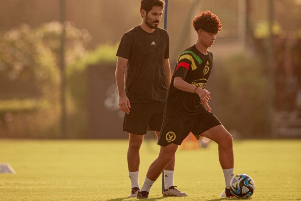 Ryan Fok (right) was one of six Gulf United players to have a private training session with German star Ilkay Gundogan. Photo: Gulf United