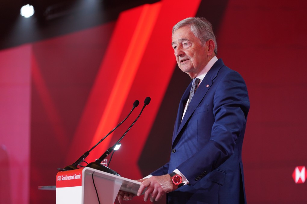 HSBC chairman Brendan Nelson addressing the Global Investment Summit on April 14, 2026. Photo:Handout