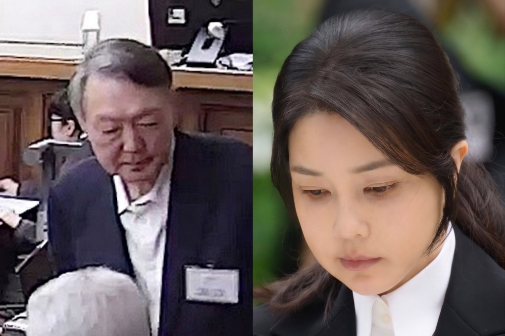 A combination photo shows South Korea’s former president Yoon Suk-yeol (left) exiting court in January and his wife, former first lady Kim Keon-hee, arriving at the special prosecutor’s office in Seoul in August last year. Photos: EPA/AFP