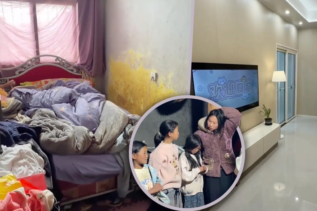 A philanthropic Chinese influencer splashed out to build a house for a girl who falsely claimed she was raising her younger sisters alone while facing family issues like gambling debts. Photo: SCMP composite/Douyin