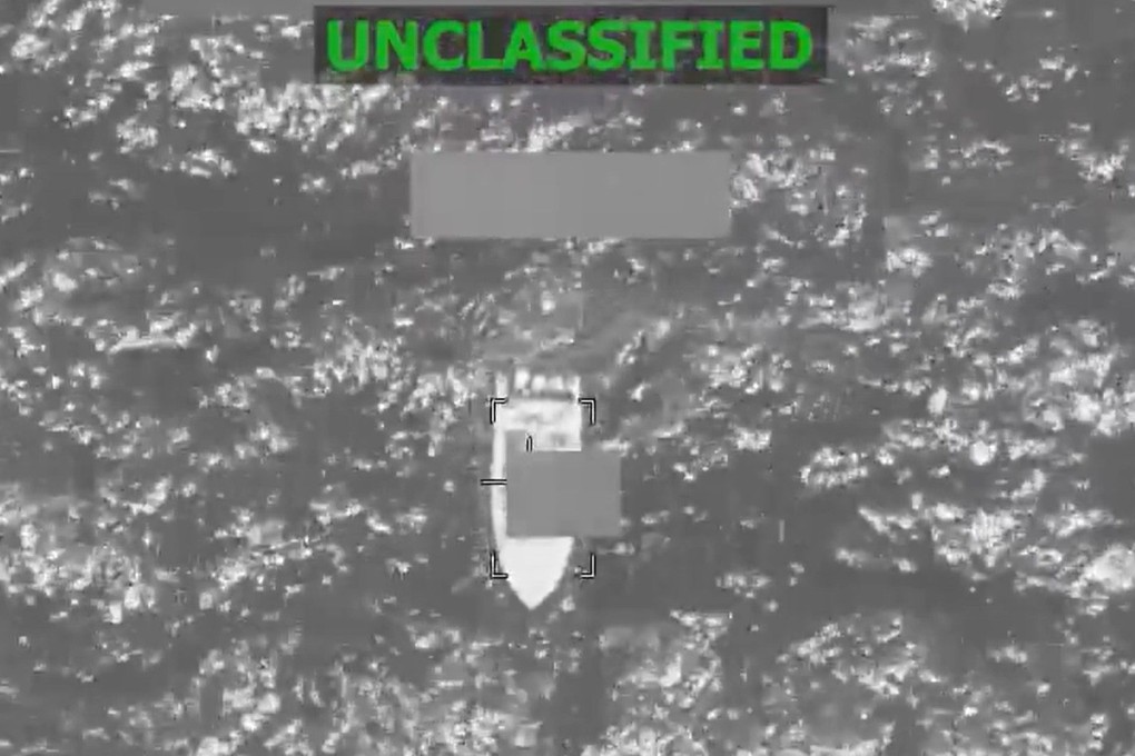 Video posted on social media showed a vessel bobbing in the water before being struck by a projectile and exploding. Photo: @Southcom via X