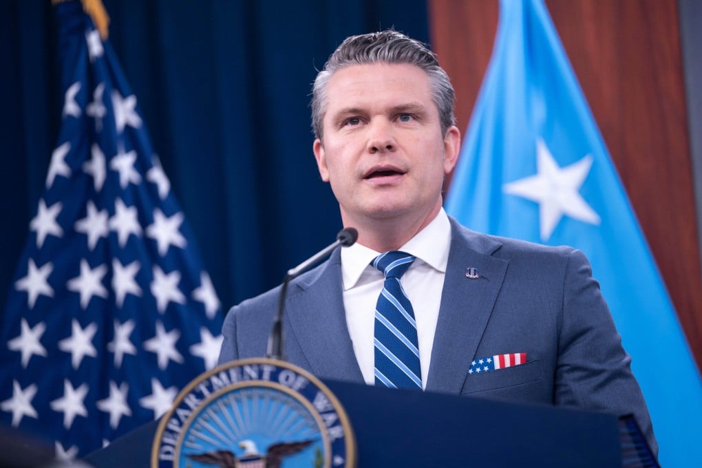 US Defence Secretary Pete Hegseth speaks at a Pentagon briefing on Thursday. Photo: AP