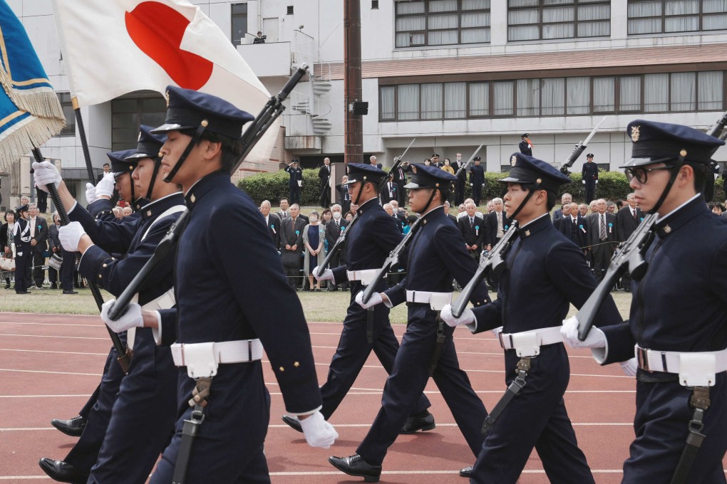 Japan’s National Defence Academy students participate in a parade in Yokosuka, Kanagawa prefecture on April 5. Photo: AFP