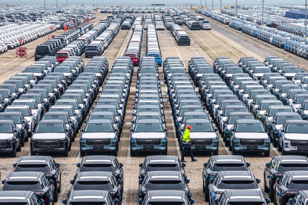 Cars destined for export at Yantai Port in Shandong province on April 10. Photo: Xinhua