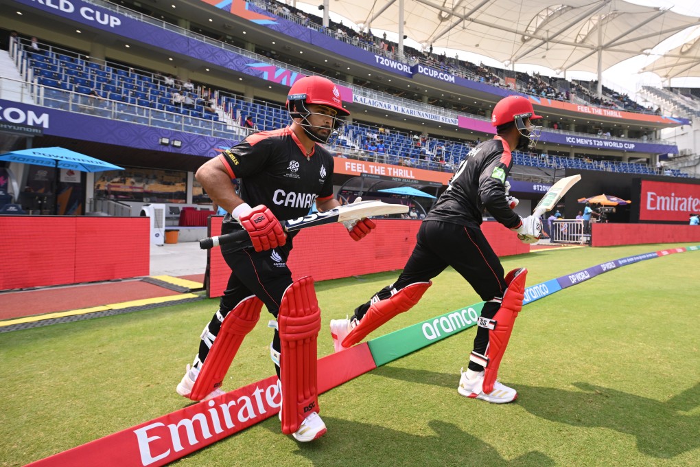Dilpreet Bajwa (left) and Yuvraj Samra of Canada make their way out to bat during the T20 World Cup match against New Zealand in February in Chennai, India. Photo: Getty Images