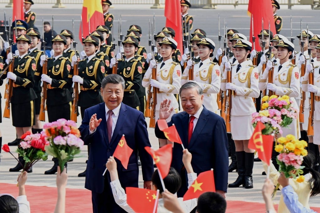 Chinese President Xi Jinping (left) welcomes Vietnamese President To Lam to Beijing at a ceremony outside the Great Hall of the People on Wednesday. Photo: Xinhua via AP
