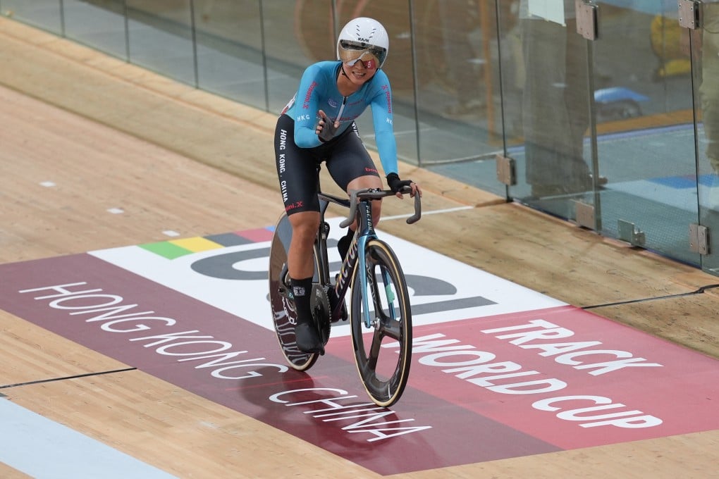 Ceci Lee acknowledges her fans after claiming elimination-race silver from the UCI Track World Cup in Hong Kong. Photo: Eugene Lee