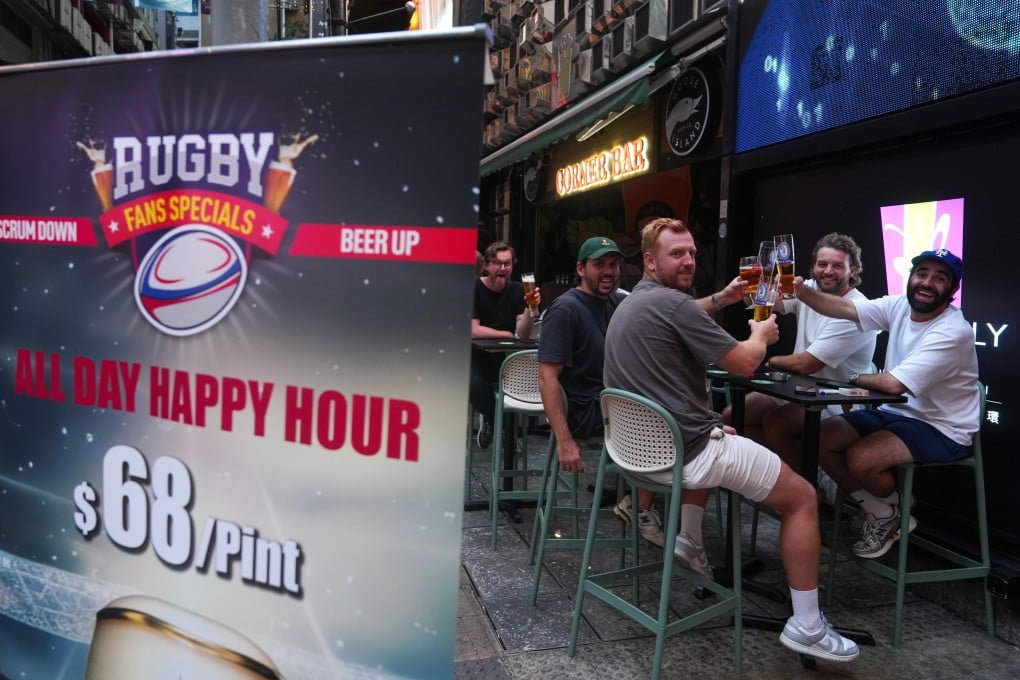Pub-goers enjoy a few drinks in Lan Kwai Fong ahead of this weekend’s rugby. Photo: Sam Tsang