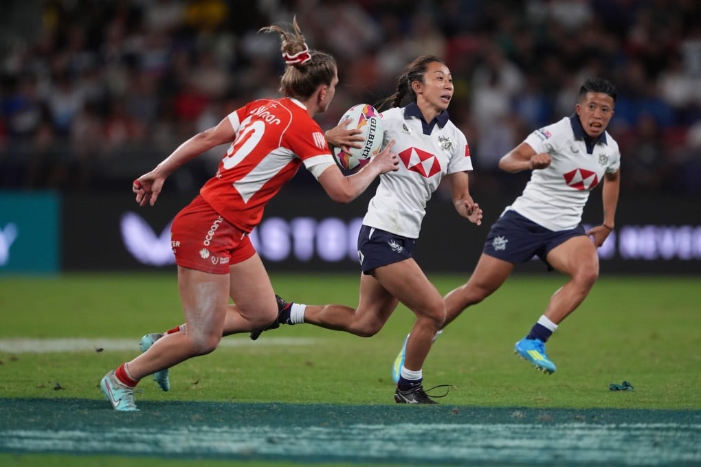 Veteran Chong Ka-yan scored two tries to rescue Hong Kong from a 0-14 deficit against Denmark on day one of the Melrose Claymores tournament on Friday. Photo: Elson Li