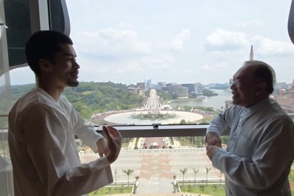 Malaysian Prime Minister Anwar Ibrahim speaks with American streamer Sneako on a wide range of issues in Putrajaya on Friday. Photo: Kick/Sneako