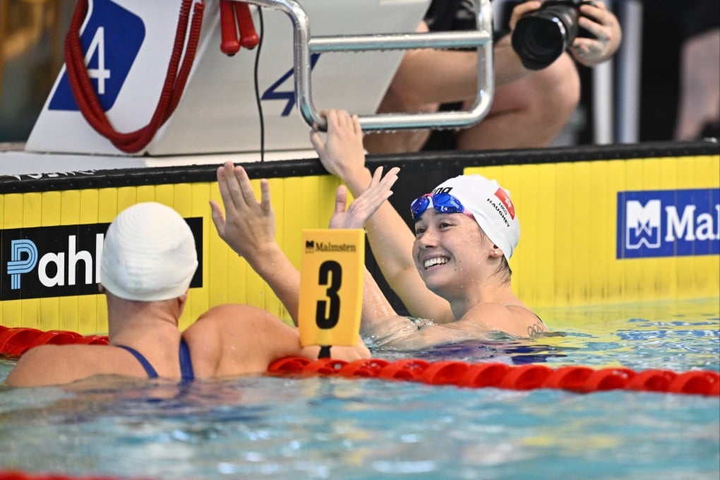 Hong Kong’s Siobhan Haughey reacts after winning the 100m freestyle at the Swim Open Stockholm in Sweden last weekend. Photo: EPA