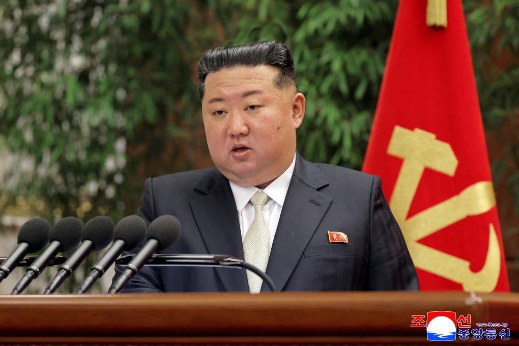 North Korean leader Kim Jong-un speaks during the expanded meeting of the first plenary meeting of the Ninth Central Committee of the Workers’ Party of Korea (WPK), in Pyongyang, North Korea, on February 23. Photo: Reuters