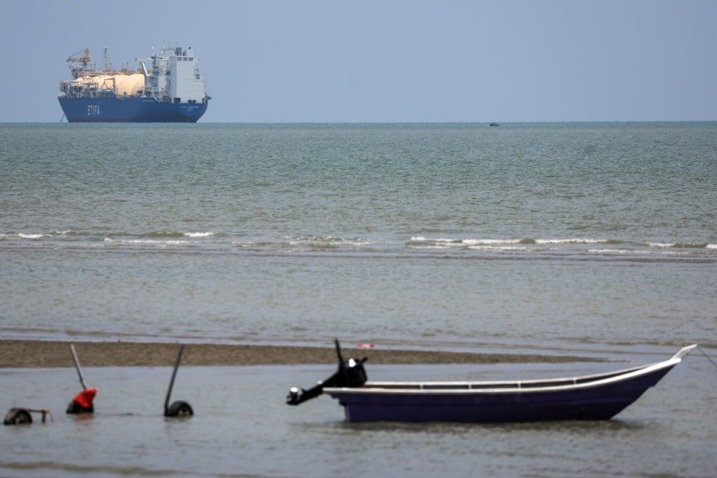 A liquefied natural gas (LNG) tanker travels through the Strait of Malacca off Malaysia on Wednesday. Photo: EPA