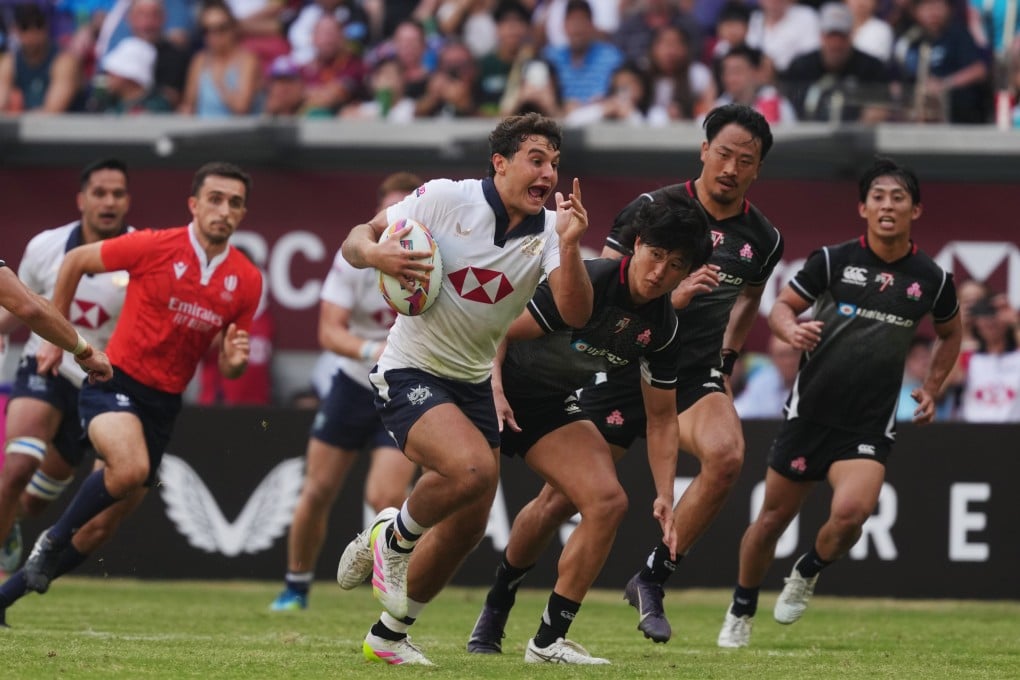 Matteo Avitabile goes on the charge for Hong Kong during their Melrose Claymores final on Sunday against Japan. Photo: Karma Lo