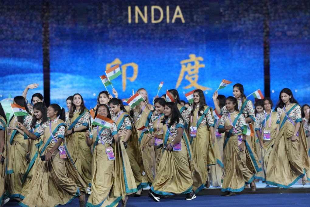 India athletes and team officials during the opening ceremony of the 19th Asian Games in Hangzhou, China in 2023. Photo: AP