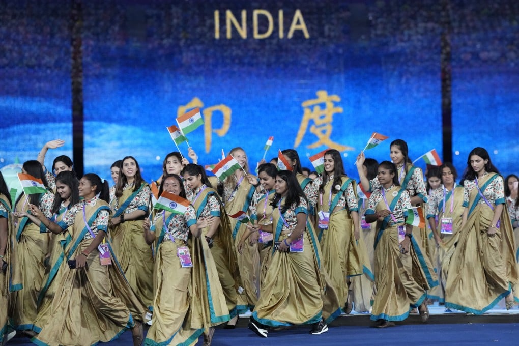 India athletes and team officials during the opening ceremony of the 19th Asian Games in Hangzhou, China in 2023. Photo: AP