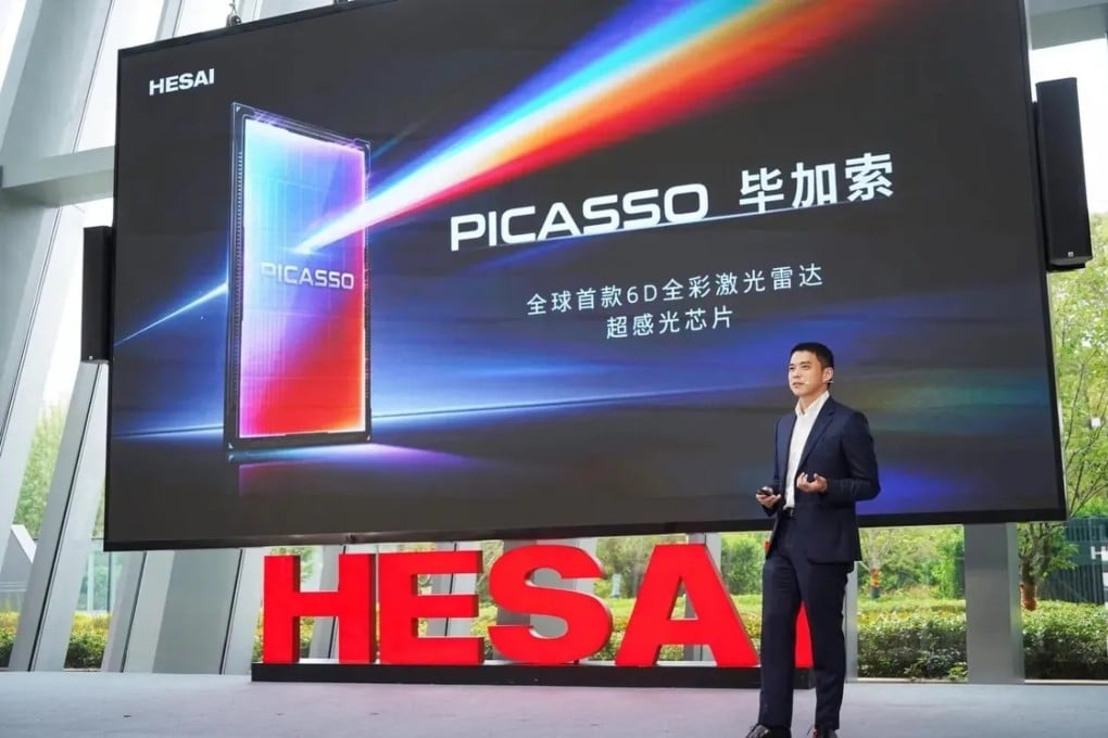Sun Kai, Hesai Group executive director, co-founder, and chief scientist, explains the company’s 6D technology on April 17, 2026 in Shanghai. Photo: Handout