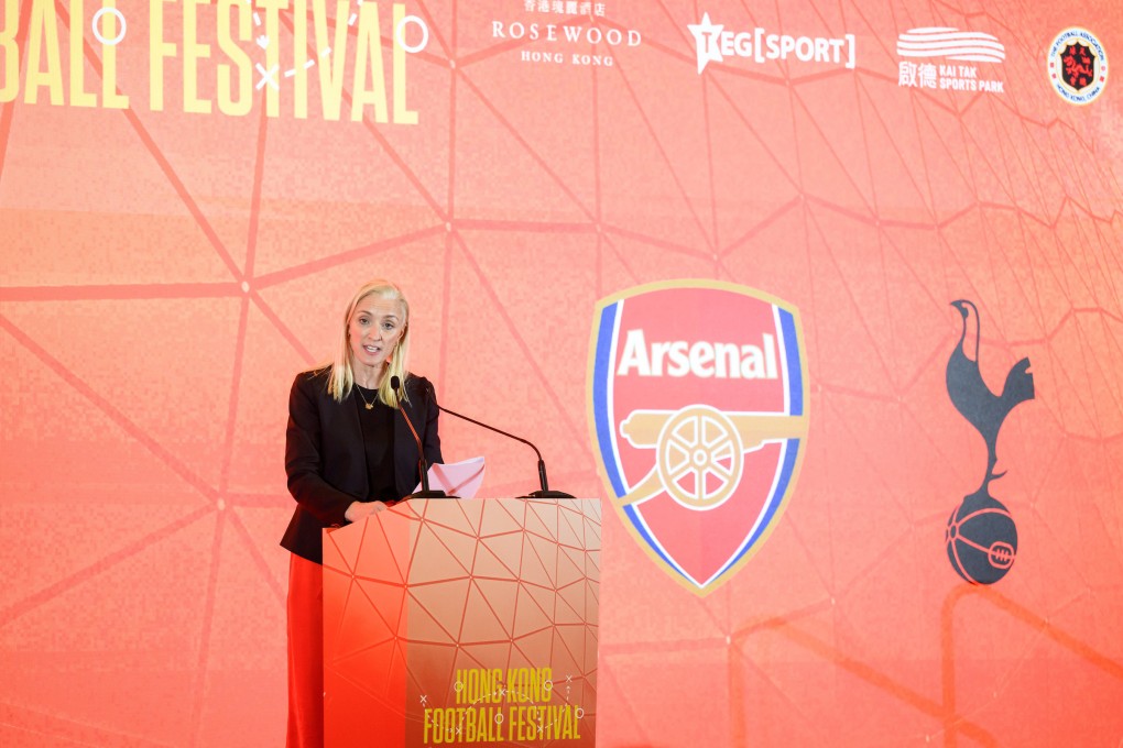 Rachael Carroll speaking at the launch of the 2025 Hong Kong Football Festival. Photo: TEG