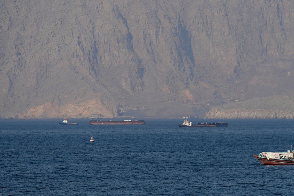 Ships and tankers in the Strait of Hormuz off the coast of Musandam, Oman, on Sunday. Photo: Reuters
