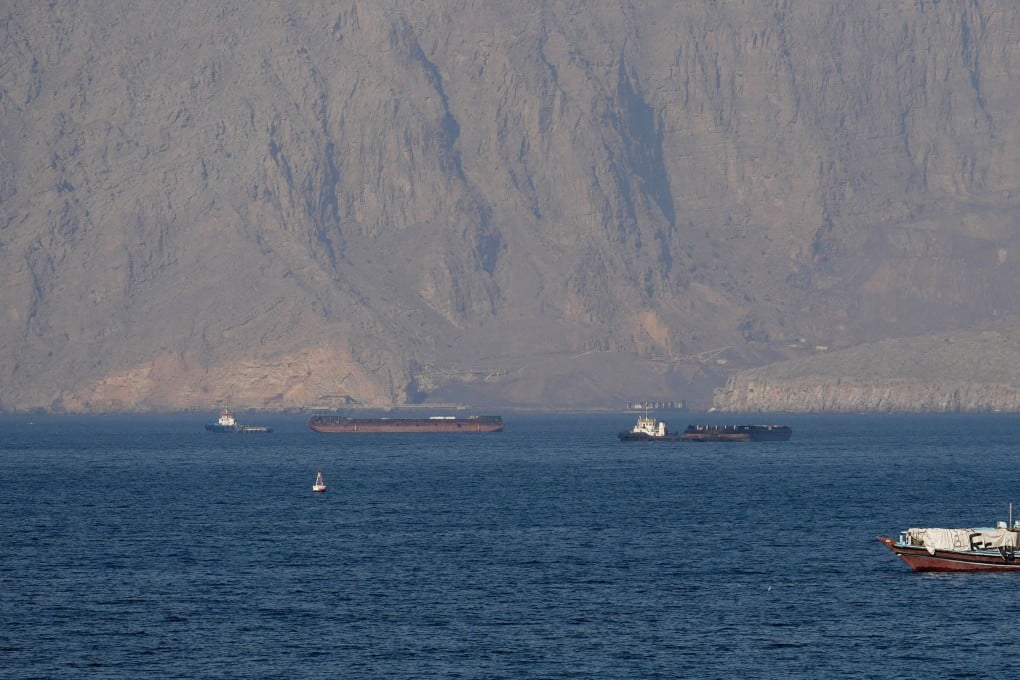 Ships and tankers in the Strait of Hormuz off the coast of Musandam, Oman, on Sunday. Photo: Reuters