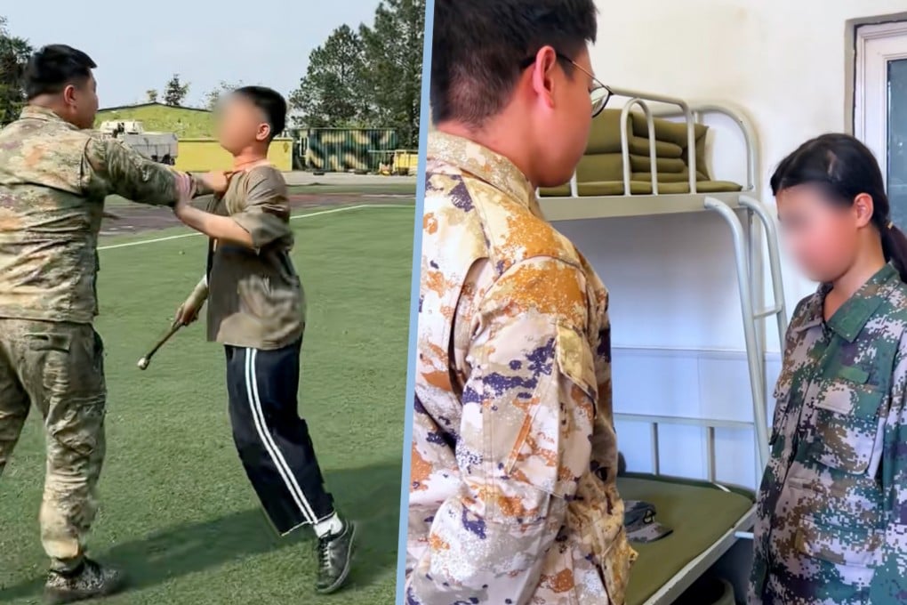 Live-streams from mainland China have shown minors in camouflage uniforms undergoing harsh training, with programmes for “rebellious youth” costing up to US$20,000 monthly. Photo: SCMP composite/Douyin