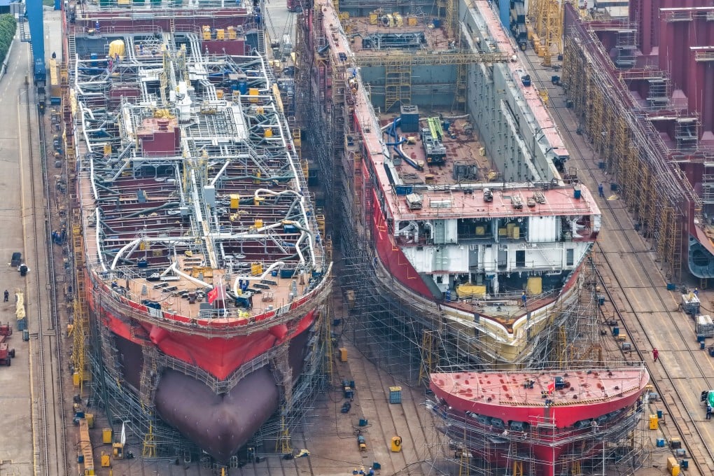 Ships under construction at China Merchants Industrial Nanjing Jinling Shipyard in Nanjing, Jiangsu province, China, on April 16. Photo: Getty Images