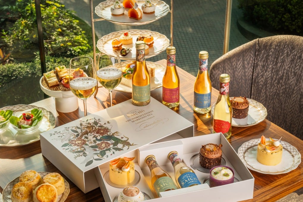 Saicho afternoon tea at Tiffin, and a Chocolatier x Saicho takeaway gift box, at the Grand Hyatt Hong Kong. Photo: Handout