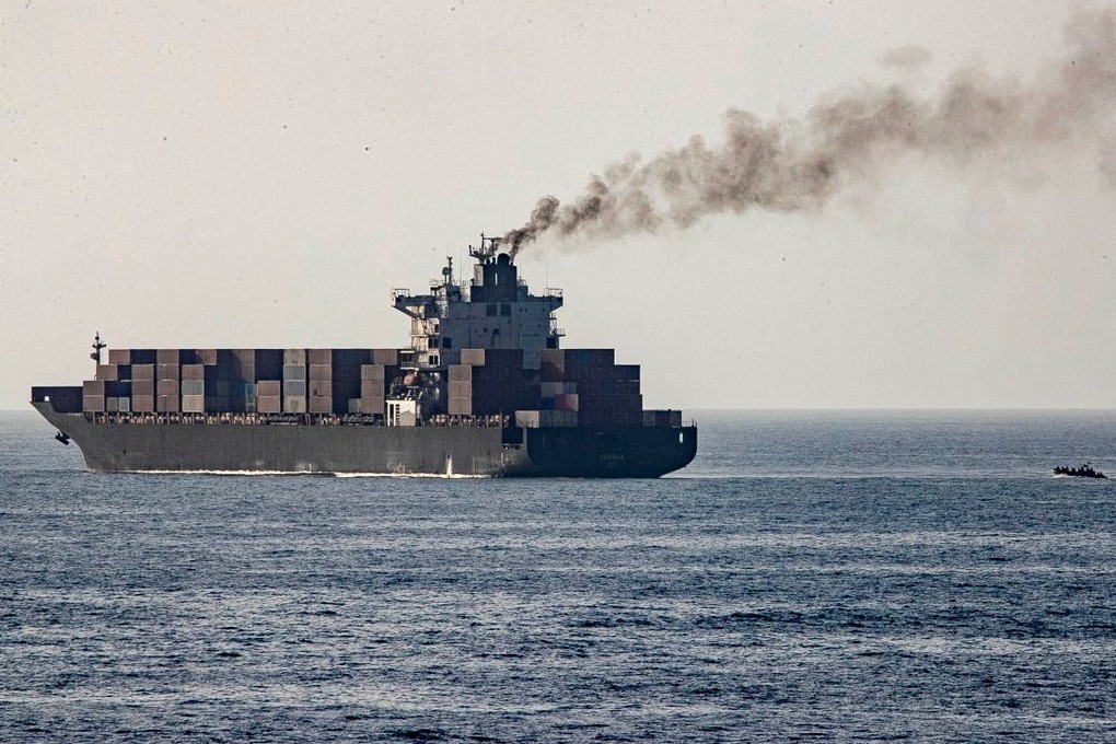 US forces patrol near the Iranian-flagged cargo ship Touska after they boarded and seized the vessel in the Arabian Sea on April 19. Photo: Reuters