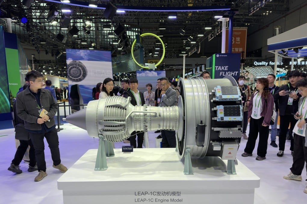 A model of the Leap-1C engine by CFM International, a joint venture of America’s GE Aerospace and France’s Safran, on display at China International Import Expo in Shanghai on November 8. Photo: Frank Chen