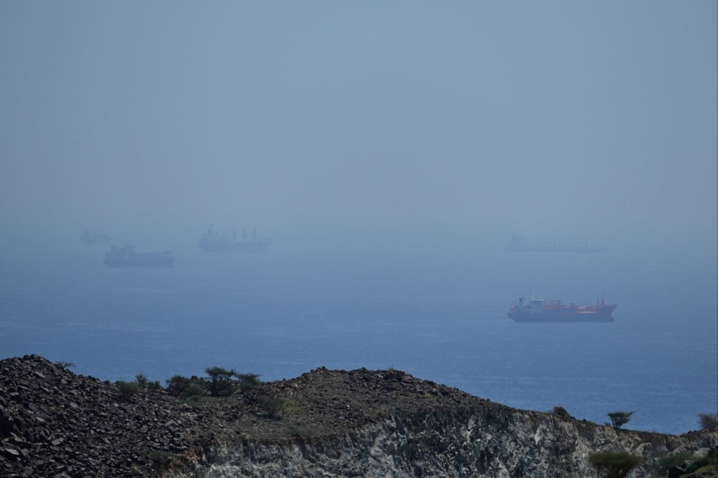 Tankers and bulk carriers are anchored in the Strait of Hormuz on April 18. Photo: AP