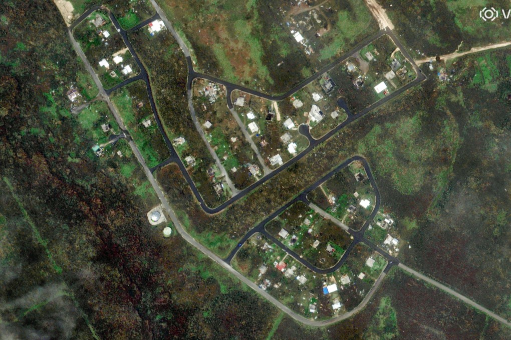 A satellite image shows Carolinas Heights after Typhoon Sinlaku, in Tinian, Northern Mariana Islands on April 17, 2026.     Photo: via Reuters