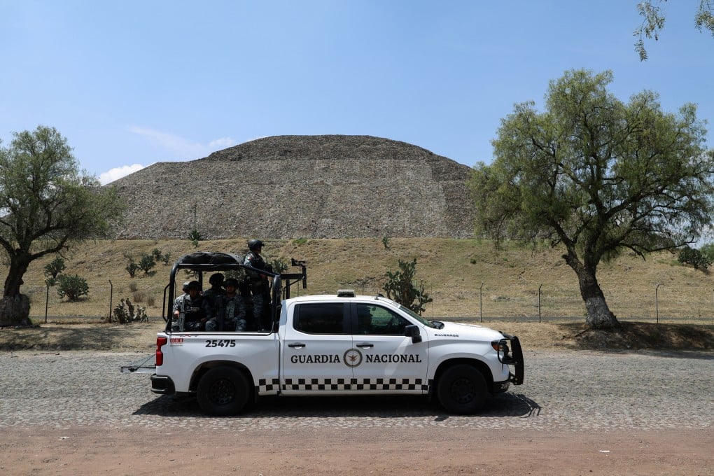 National Guard patrol the perimeter of the Teotihuacan pyramids after a gunman killed a Canadian woman and wounded several others. Photo: Reuters