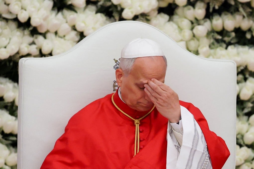 Pope Leo attends a meeting at the Presidential Palace in Malabo, Equatorial Guinea on Tuesday. Photo: Reuters