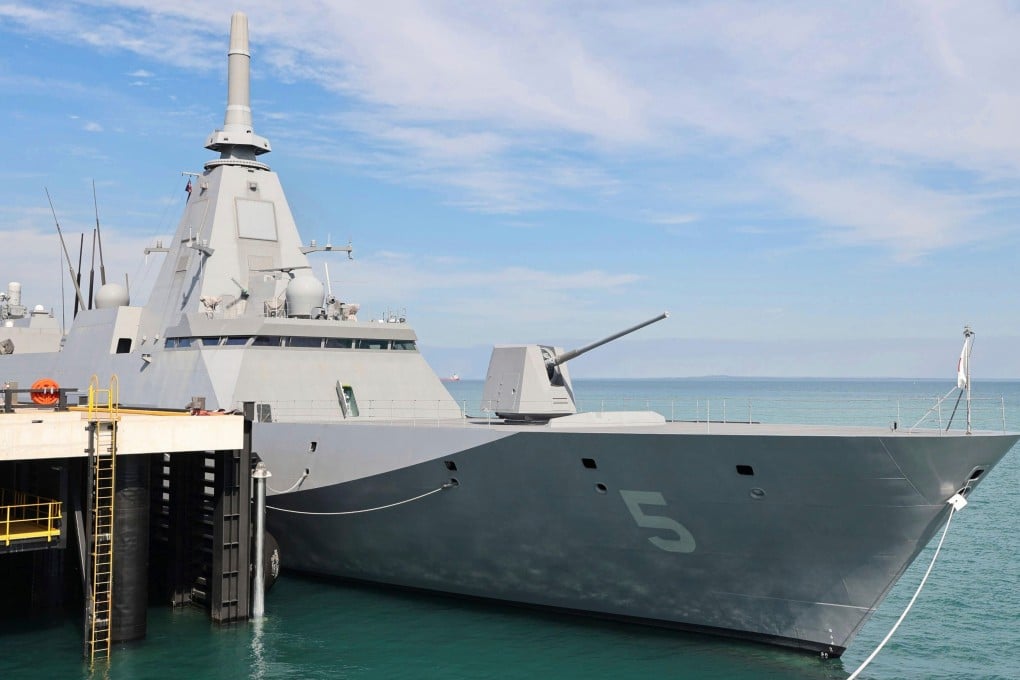 A Mogami-class stealth frigate from Japan’s Maritime Self-Defence Force docks in Darwin, Australia, on June 6, 2025. Photo: Kyodo/AP