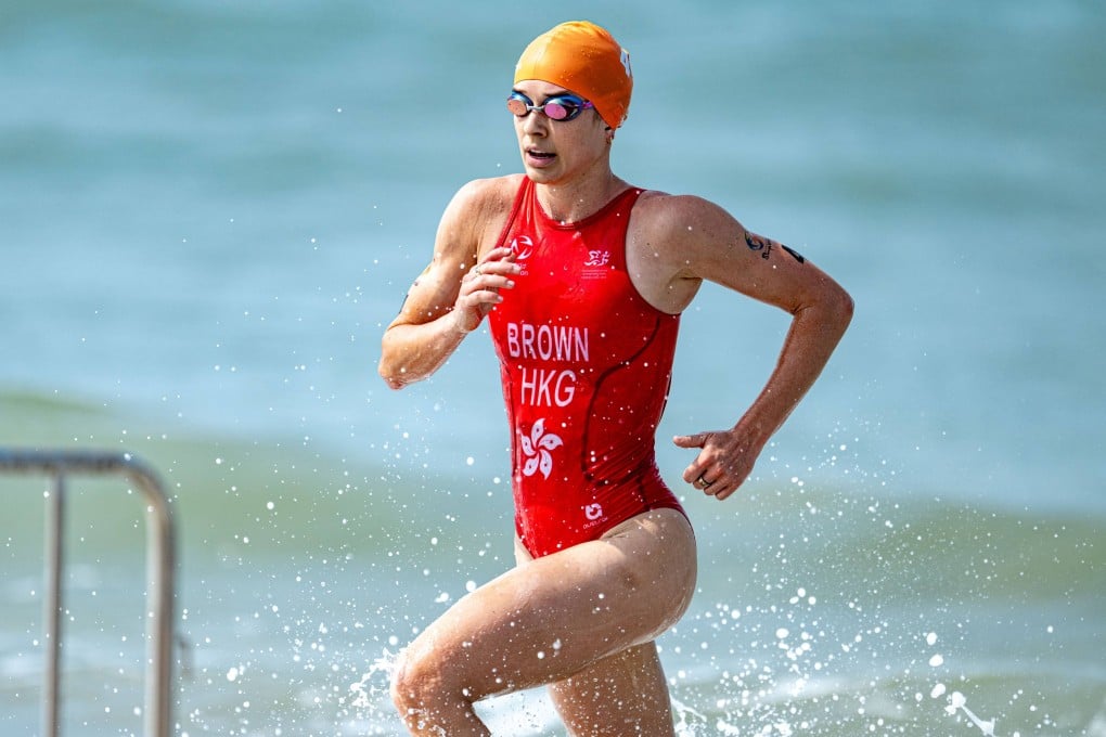 Hong Kong’s Bailee Brown in the women’s individual aquathlon at the Sanya Asian Beach Games on Thursday. Photo: SF&OC