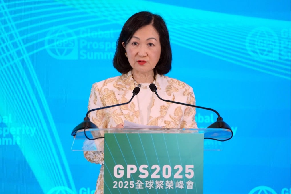 Regina Ip speaks at last year’s Global Prosperity Summit. Photo: May Tse