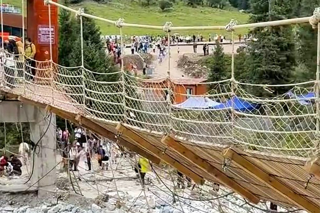 Five people died when the Jiangjun Bridge at the Xiata Scenic Area in Yili, Xinjiang, collapsed last year. Photo: Handout