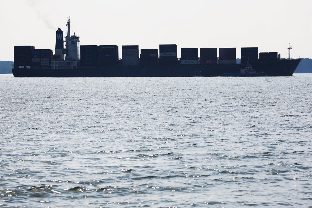 A container vessel sails through the Malacca Strait in Port Klang, Malaysia, on Wednesday. Photo: EPA