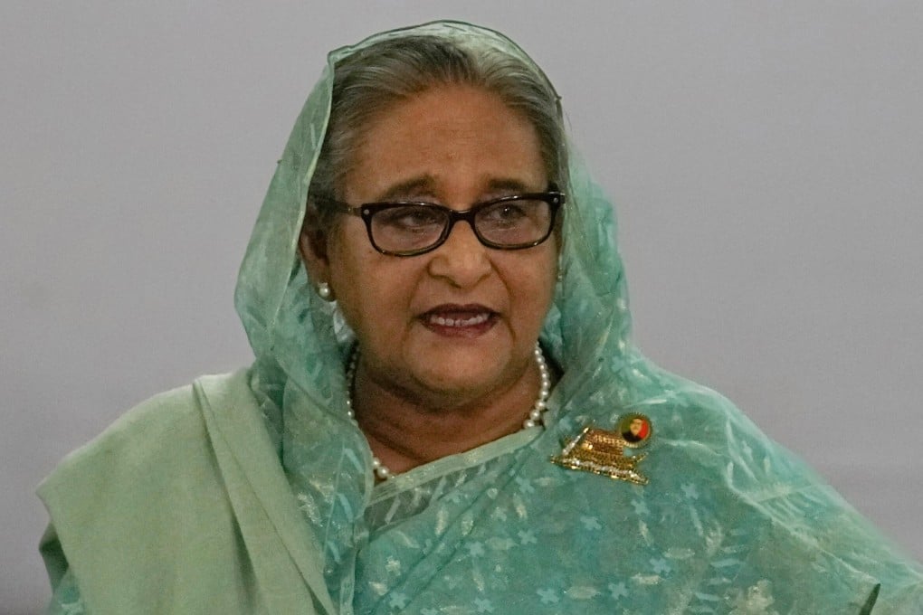 Sheikh Hasina speaks to the media after casting her vote in Dhaka on January 7, 2024. Photo: AP