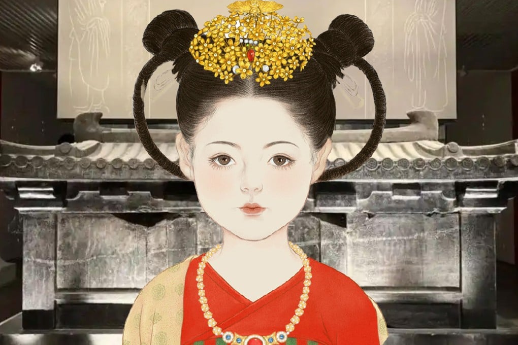 A Sui dynasty girl, remembered as China’s “most pampered child”, died at just nine years of age and was interred in a palace-like stone coffin. Photo: SCMP composite/Baidu/Xian Beilin Museum