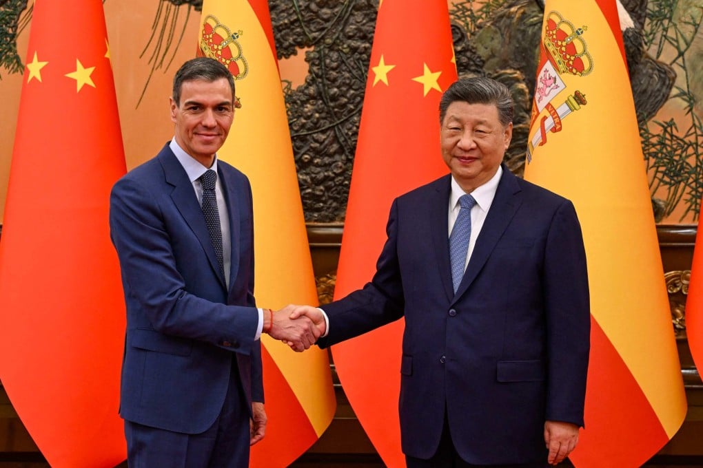 President Xi Jinping shakes hands with Spanish Prime Minister Pedro Sanchez in Beijing on April 14. Photo: AFP
